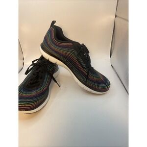 Skechers Skech Air‎ Womens Running Shoe Size 7 Black With Colors Line
